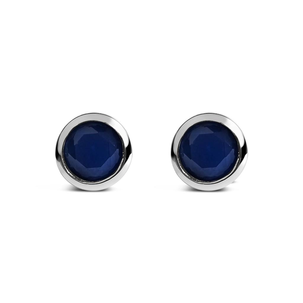 .925 Sterling Silver 6MM Bezel Set Created Gemstone Solitaire Stud Earrings
