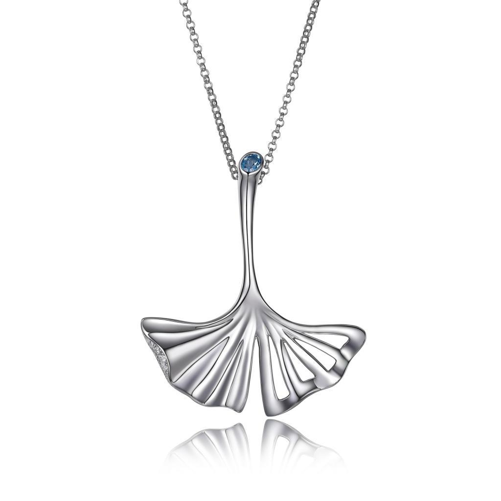 NR0LBCK-W Ginkgo Blue Topaz Pendant Necklace