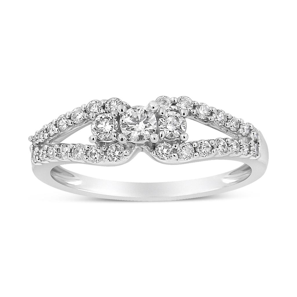 10K White Gold 1/2 Cttw Round Cut Diamond Three Stone Split Shank Band Ring (H-I Color, SI1-SI2 Clarity) Ring Size-7.0