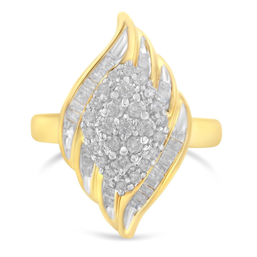 10K Yellow Gold Diamond Cocktail Ring (3/4 Cttw, I-J Color, I2-I3 Clarity) Ring Size-6.0