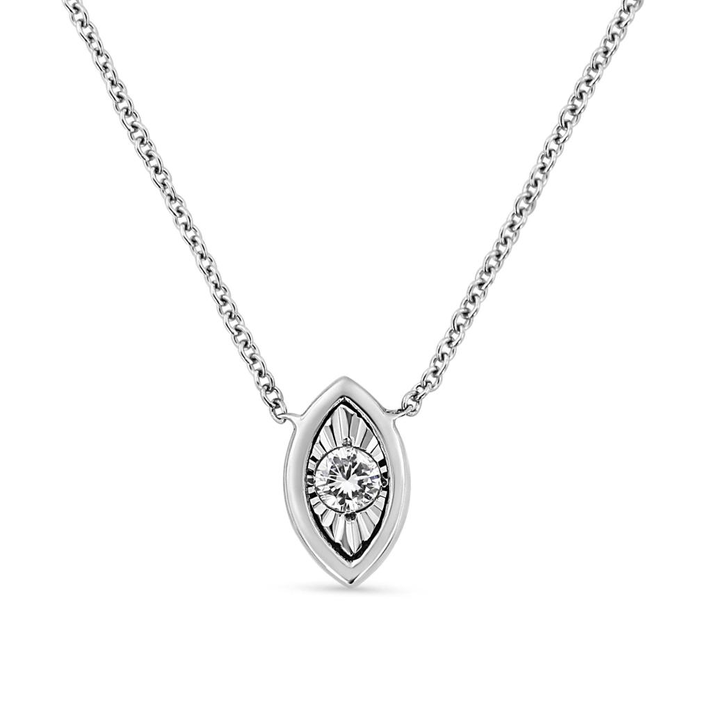 10K White Gold 1/10 Cttw Miracle Set Round-Cut Diamond 18" Pendant Necklace - Marquise