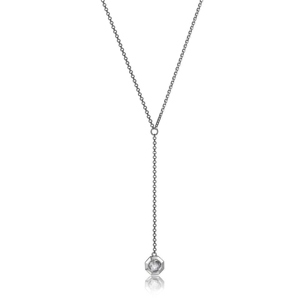 NR0LBB4-W Edge Clear Quartz Y Necklace