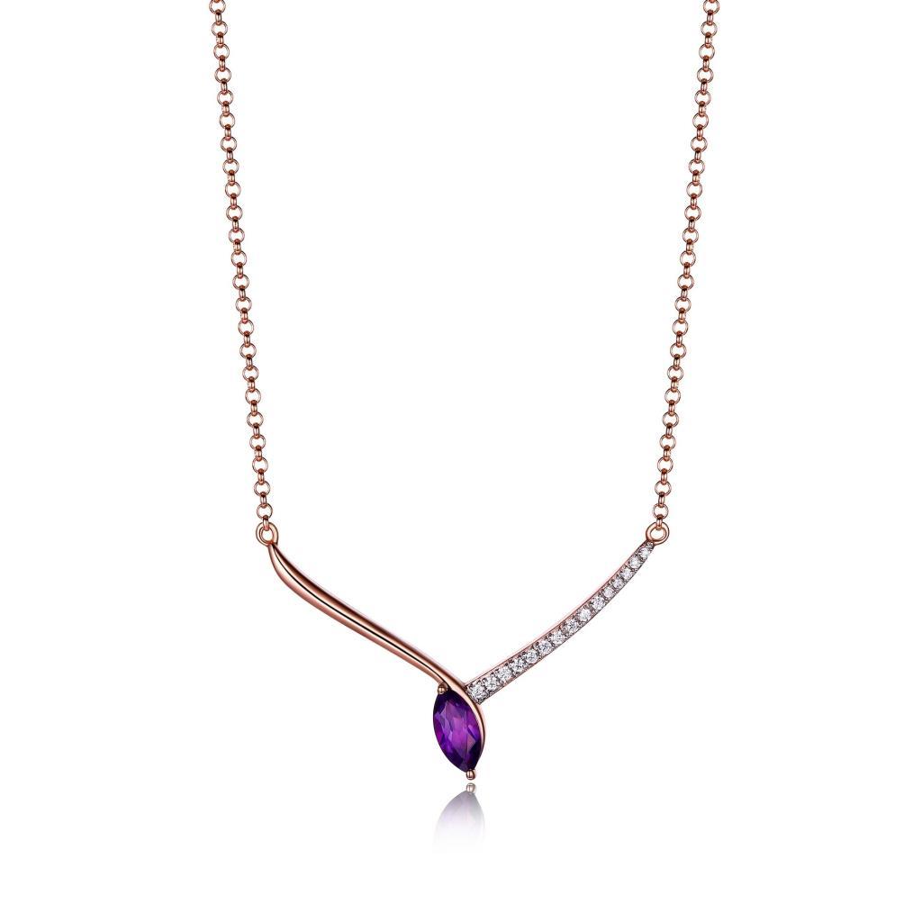 N30LBCZ-P Moon Shadow Amethyst and Cubic Zirconia V-Shape Necklace