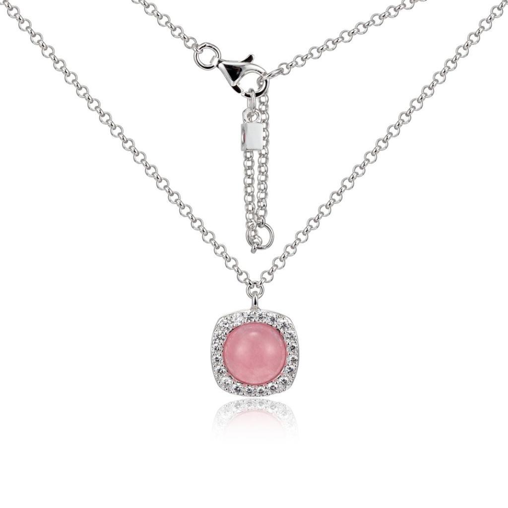 NR0LAQ7-W Radiance Dyed Pink Quartz and Cubic Zirconia Necklace