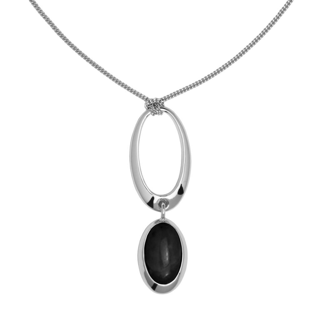 N60L660-W Black Agate with Curb Chain Necklace