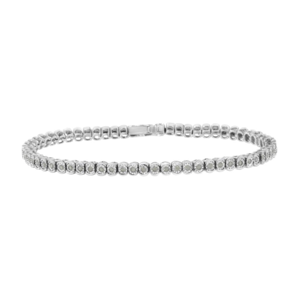 .925 Sterling Silver Â½ Cttw Miracle-Set Diamond Round Half Bezel 7 Tennis Bracelet (I-J Color, I2-I3 Clarity)
