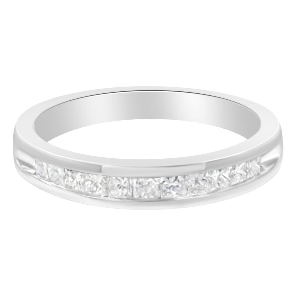 .925 Sterling Silver 1/2 Cttw Princess-Cut Diamond Channel-Set Half-Eternity Wedding or Anniversary Band Ring (H-I Color, I2 Clarity) Ring Size-6.0