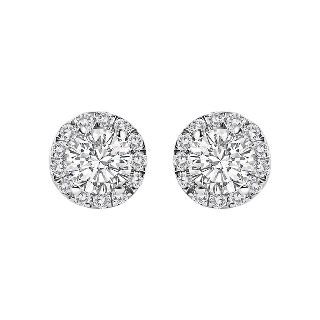 14K White Gold 1.0 Cttw Lab-Grown Diamond Halo Stud Earring (F-G Color, VS1-VS2 Clarity)