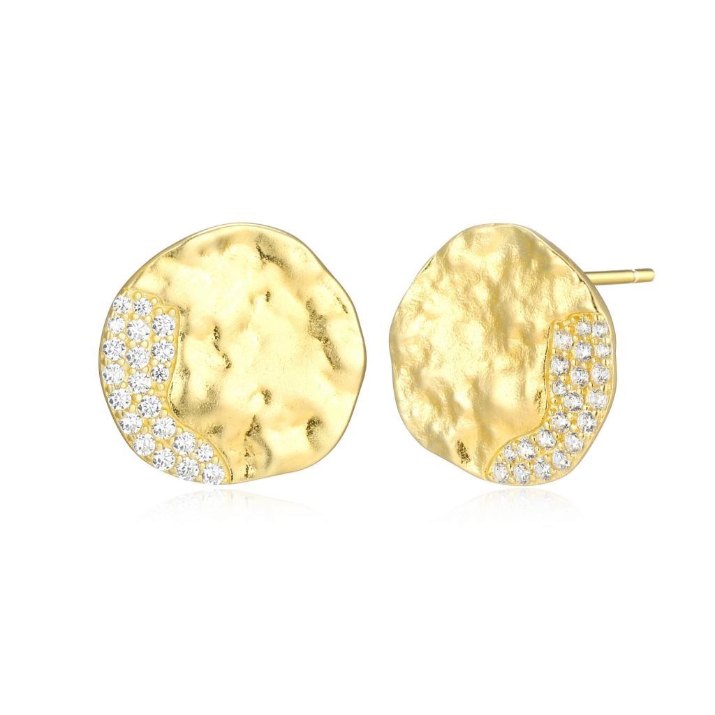 E32LCTZ-Y Galaxy Round Disc Cubic Zirconia Stud Earrings
