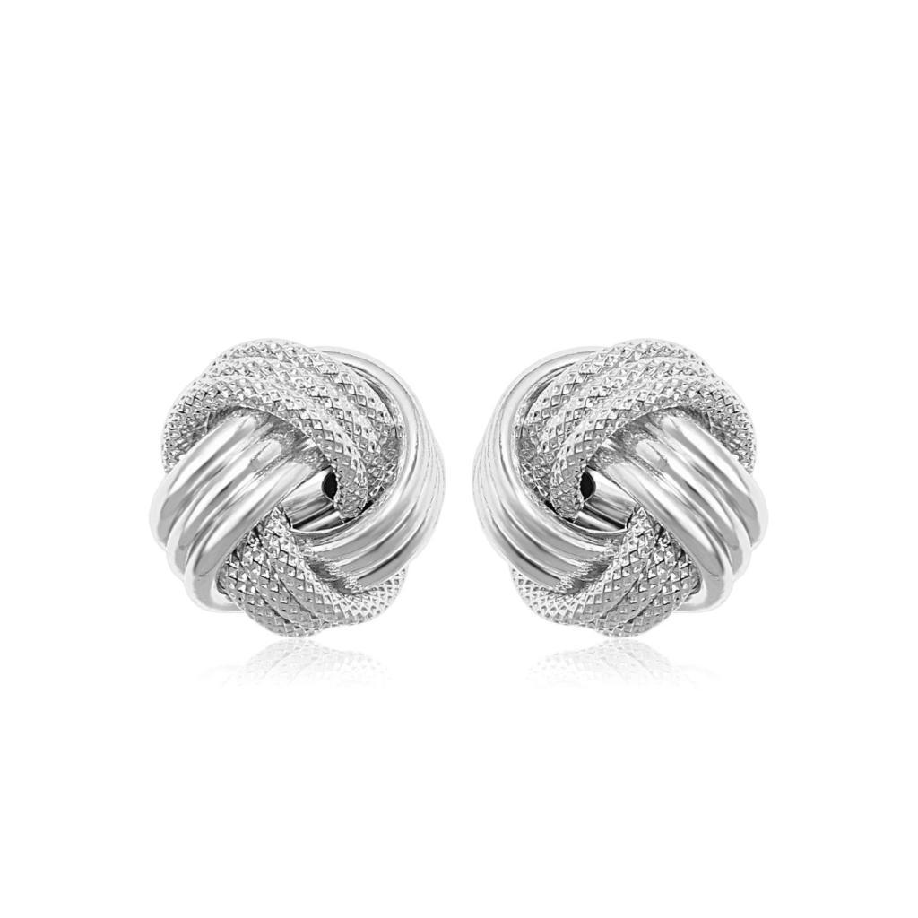 14k White Gold Love Knot with Ridge Texture Earrings
