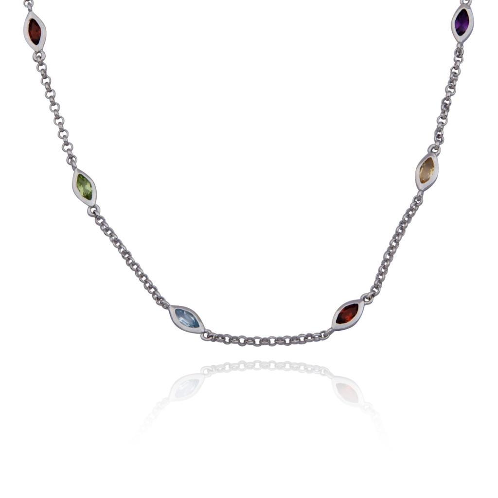 NR0LAD8-W Ambrosia Multiple Gem Stone Station Necklace