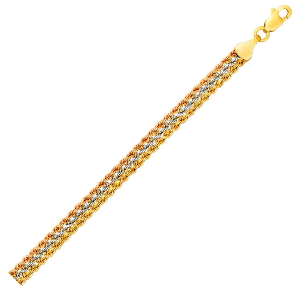 Tri-Toned Multi-Strand Rope Chain Bracelet in 10k Gold