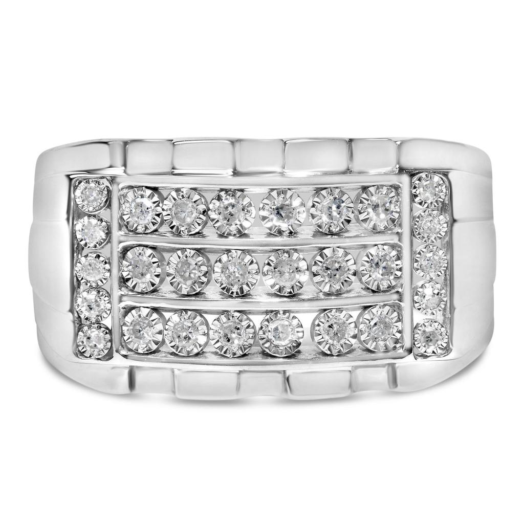 .925 Sterling Silver 1/4 Cttw Diamond Three Row Channel Band Ring (I-J Color, I3 Clarity) - Size 10 Ring Size-11.0