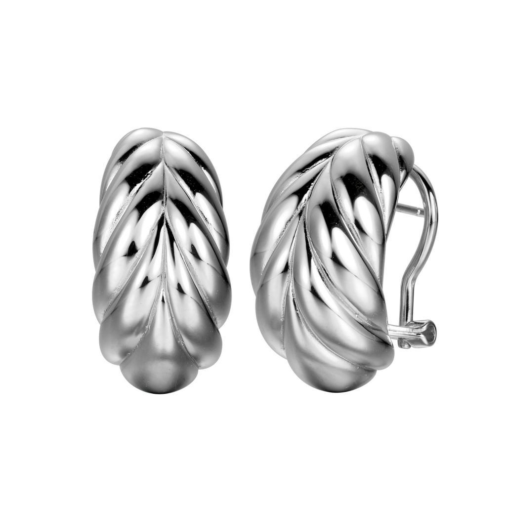 ECGR2AQW4-W ELectric Hoops Ribbed Omega Clip Earrings