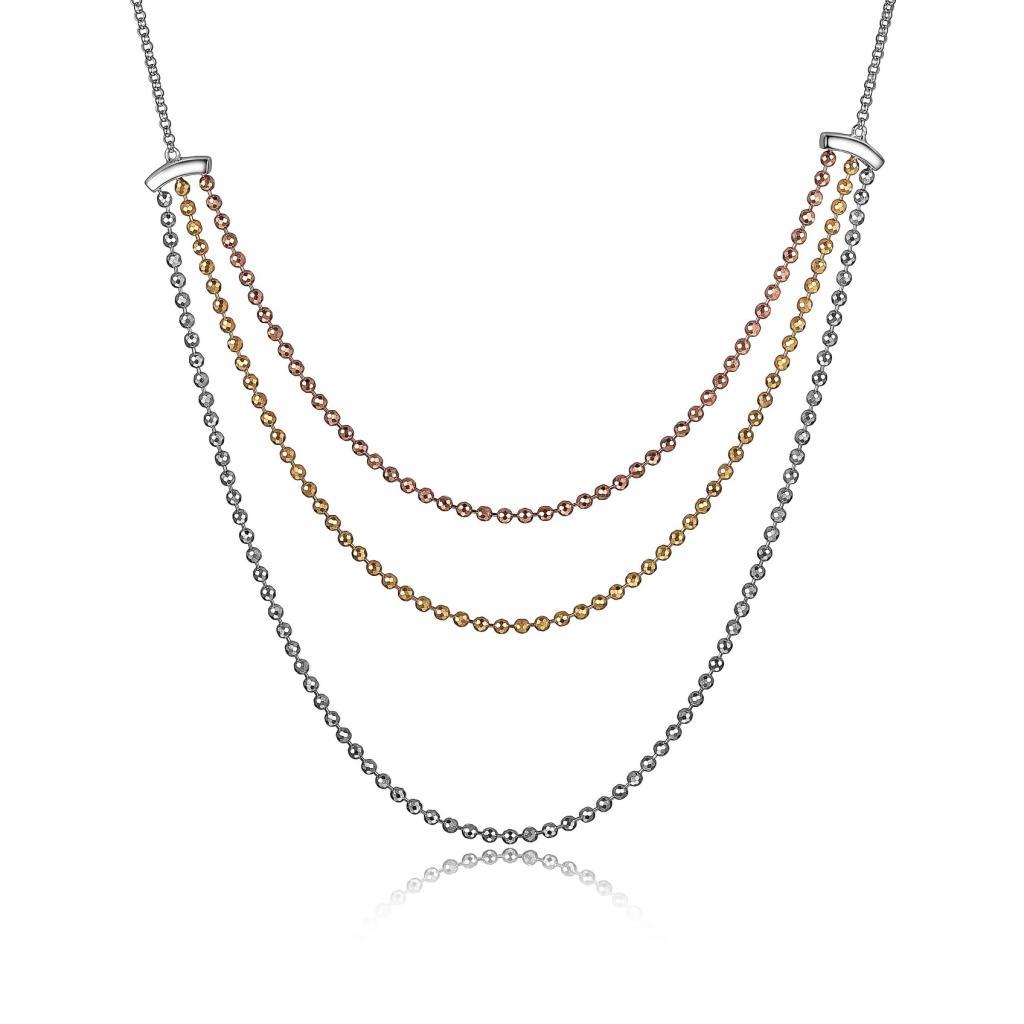 NR0LB8H-3T Waterfall Three Tone Multi Strand Necklace