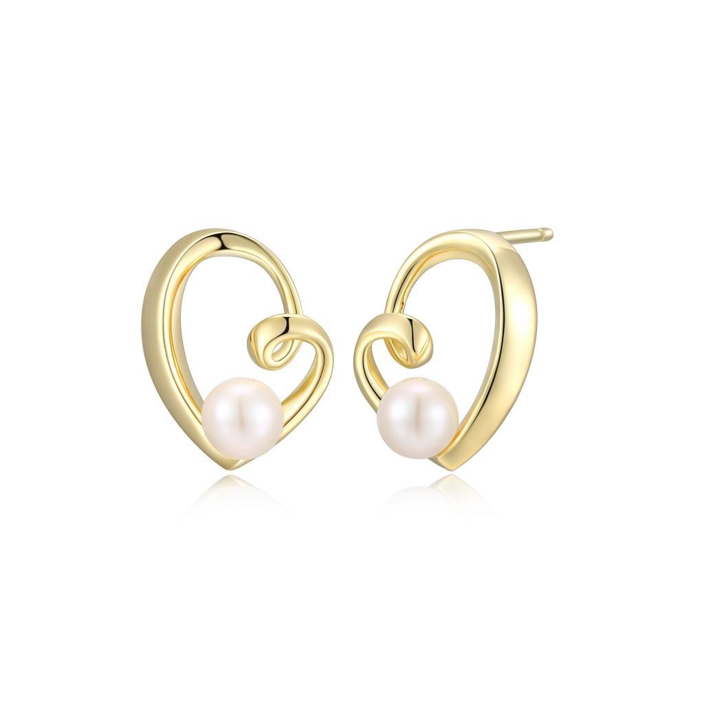 E32LCR7-Y Amour Pearl Off-Round Heart Post Earrings