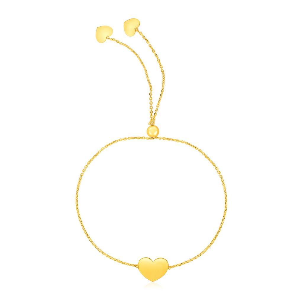 14k Yellow Gold Adjustable Heart Bracelet (7.80 mm)