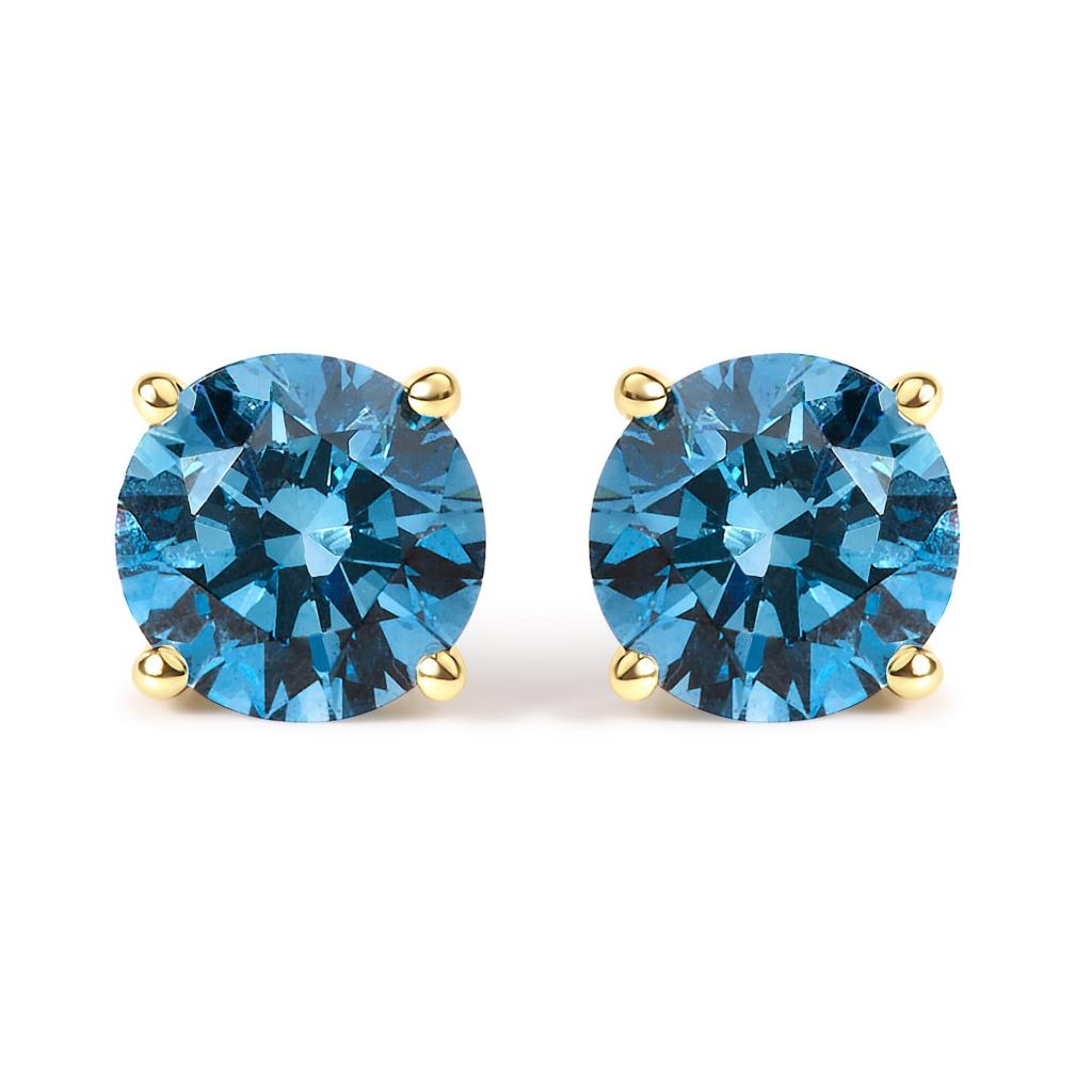 14K Gold Blue Lab Grown Diamond Stud Earrings with Screw Backs