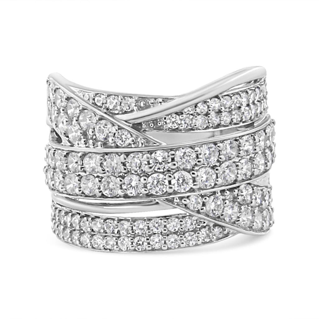 .925 Sterling Silver 2.00 Cttw Round-Cut Diamond Overlapping Bypass Band Ring (I-J Color, I2-I3 Clarity) Ring Size-7.0