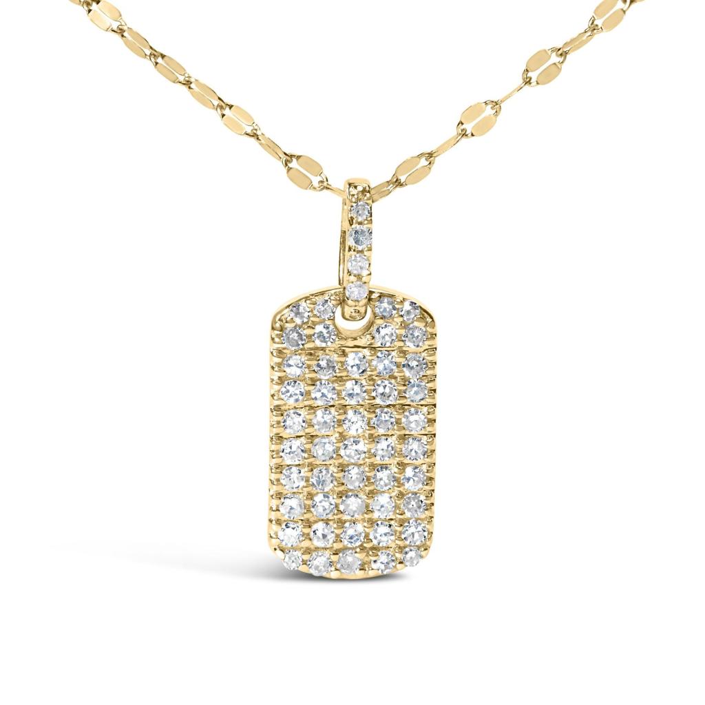 18K Yellow Gold Plated.925 Sterling Silver 1/3 Cttw Diamond Studded Dog Tag 18" Pendant Necklace (I-J Color, I2-I3 Clarity)