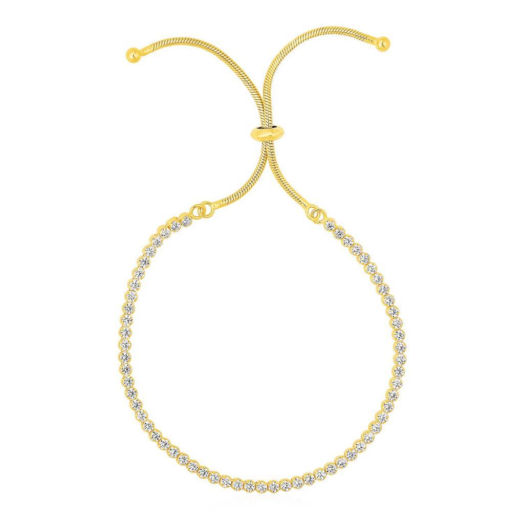 Adjustable Tennis Style Bracelet with Cubic Zirconia in Sterling Silver - Gold