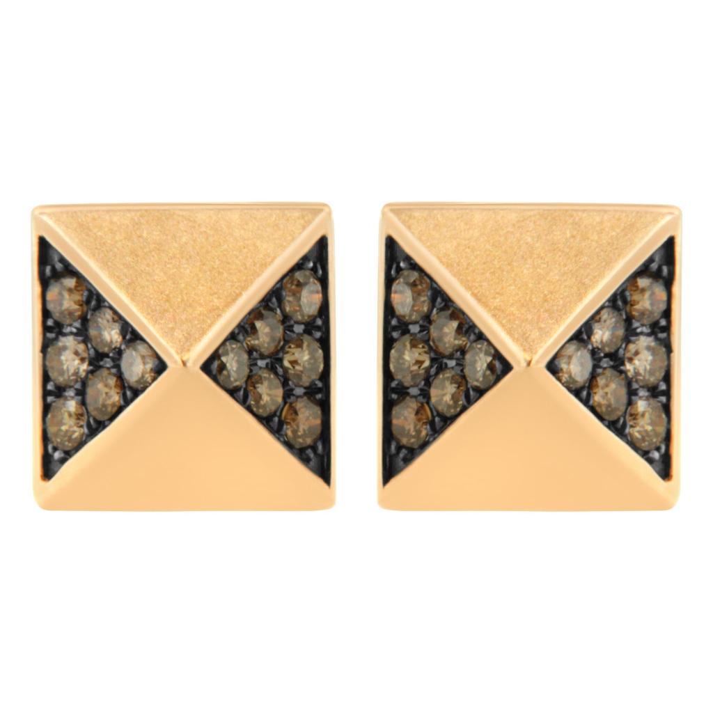 14K Rose Gold 1/4 Cttw Brown Diamond Pyramid Stud Earring (Brown Color, SI1-SI2 Clarity)