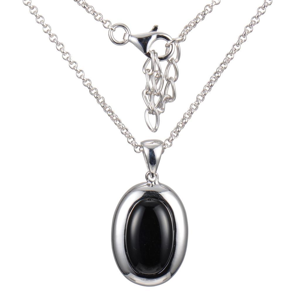 NR0LAYH-W Posh Black Agate Oval Pendant Necklace