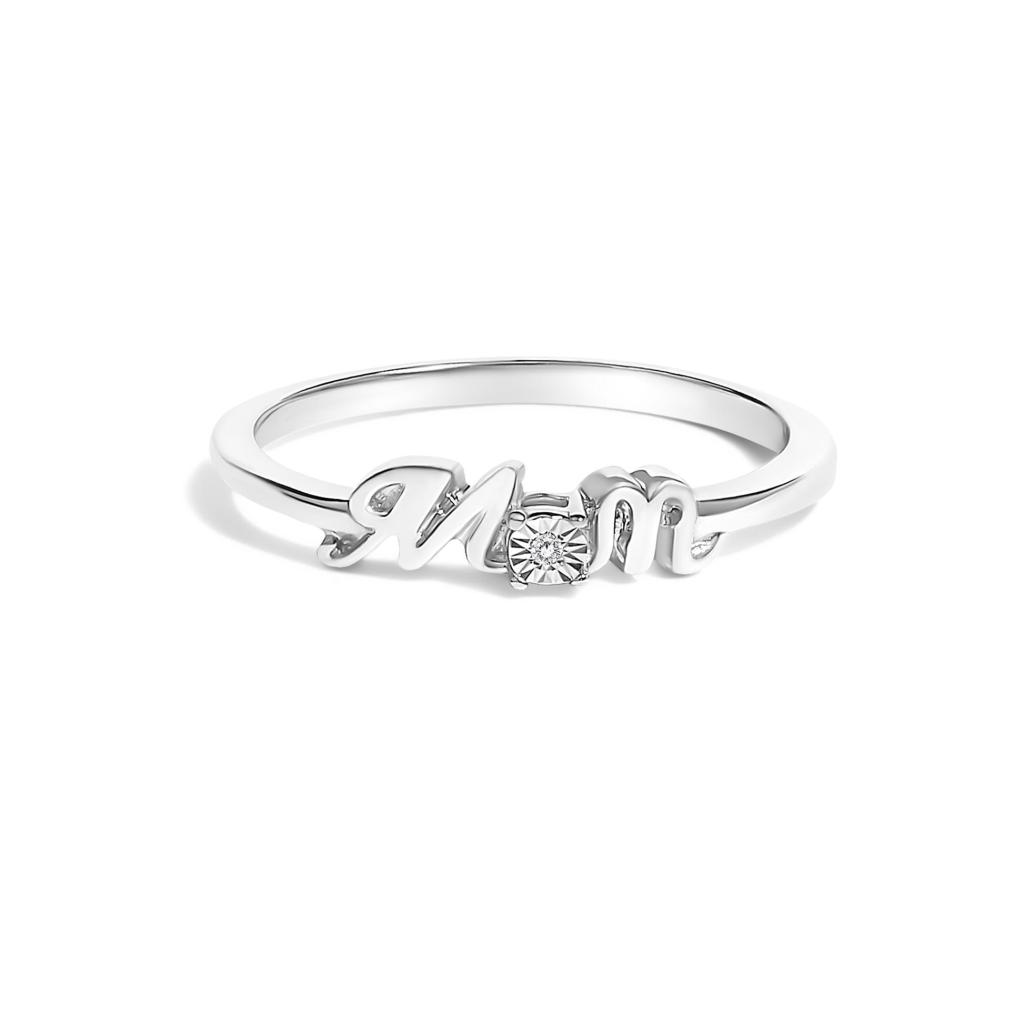 .925 Sterling Silver Diamond Accent "MOM"  Ring (J-K Color, I2-I3 Clarity) Ring Size-7.0