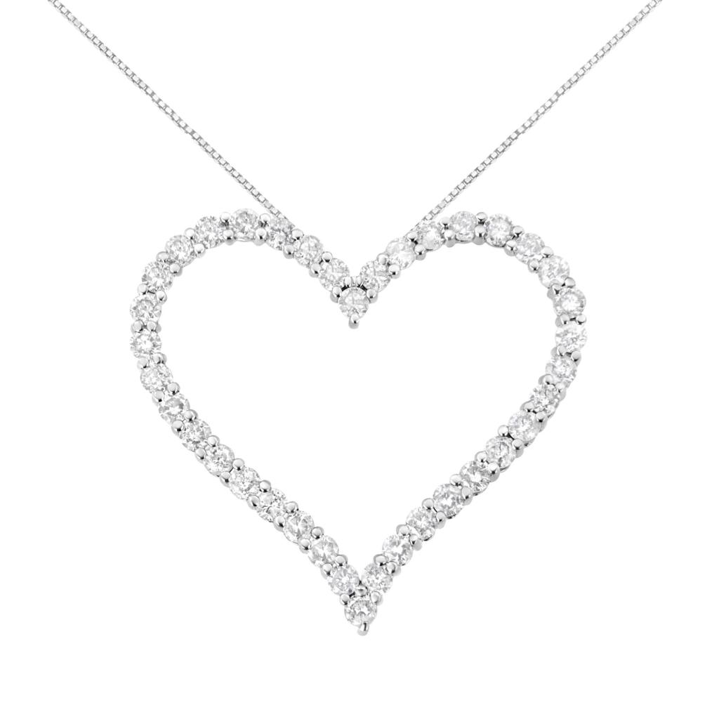 .925 Sterling Silver 3.0 cttw Round-Cut Diamond Open Heart Pendant Necklace (I-J Color, I2-I3 Clarity) - 18"