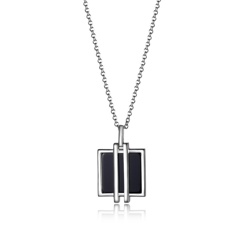 NR0LBD9-W Midnight Square Black Agate Necklace