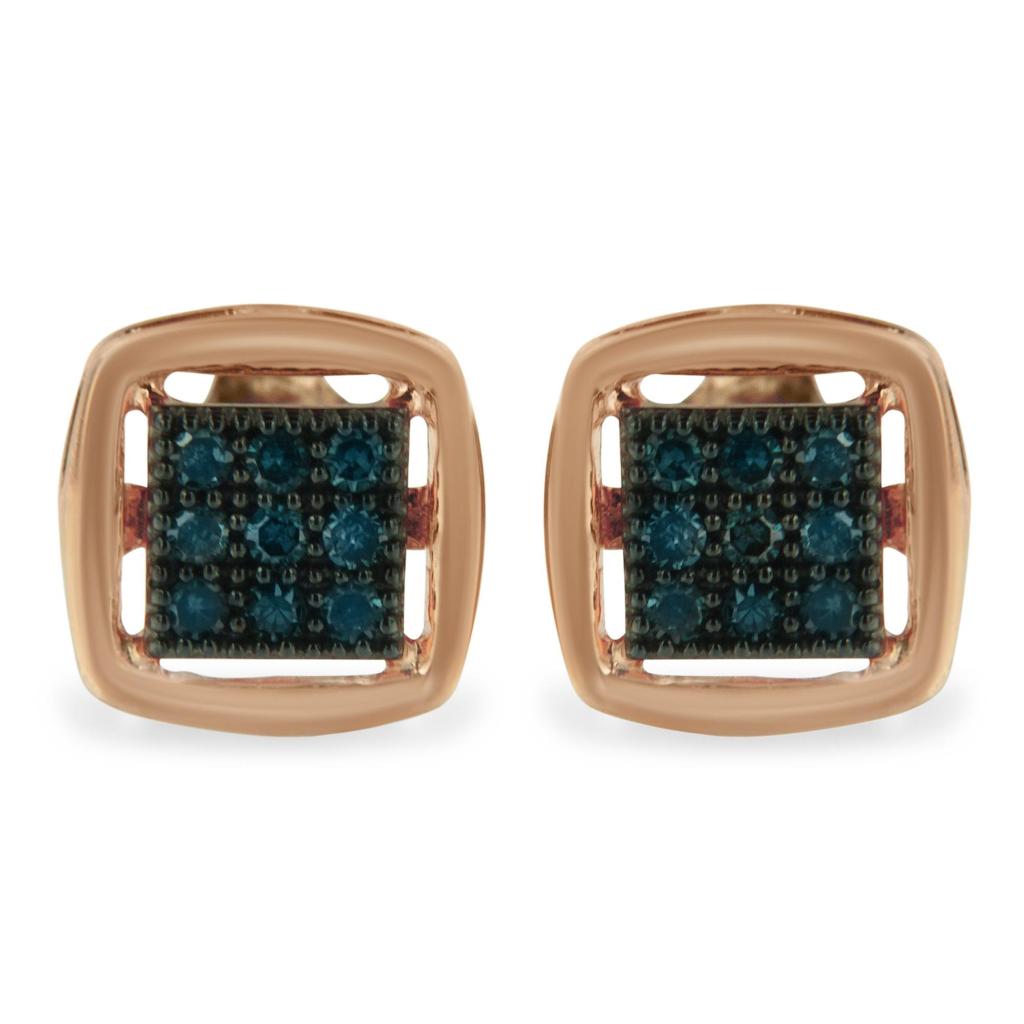Rose Plated Sterling Silver Rose Cut Treated Diamond Stud Earring (0.25 cttw, Blue Color, I2-I3 Clarity)