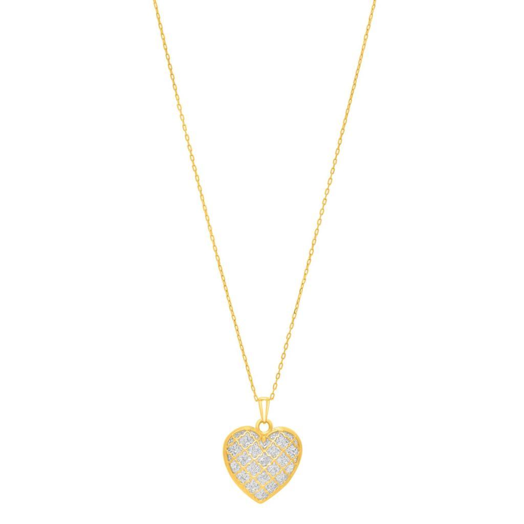 Checkered Heart Necklace in 14K Yellow Gold
