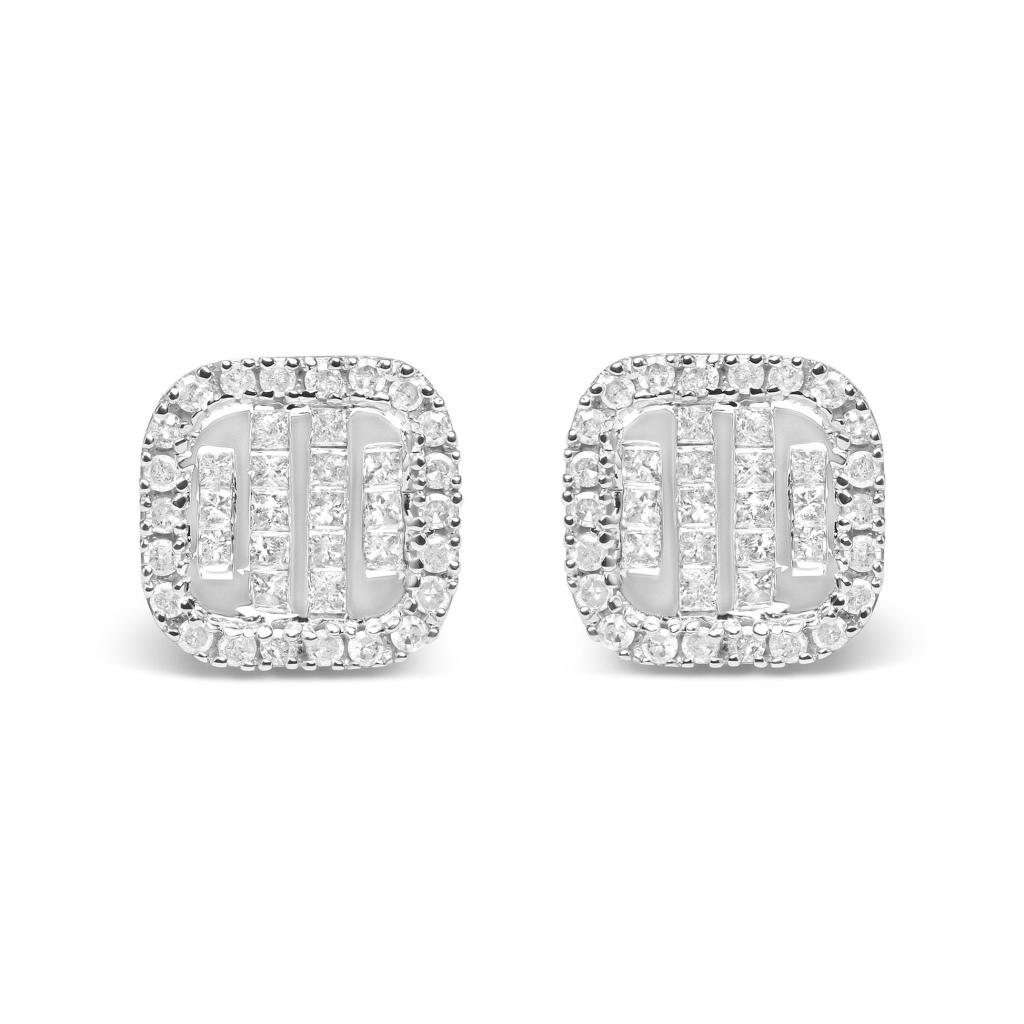 10K White Gold Invisible Set 1/2 Cttw Diamond Composite and Halo Stud Earrings (H-I Color, I1-I2 Clarity)