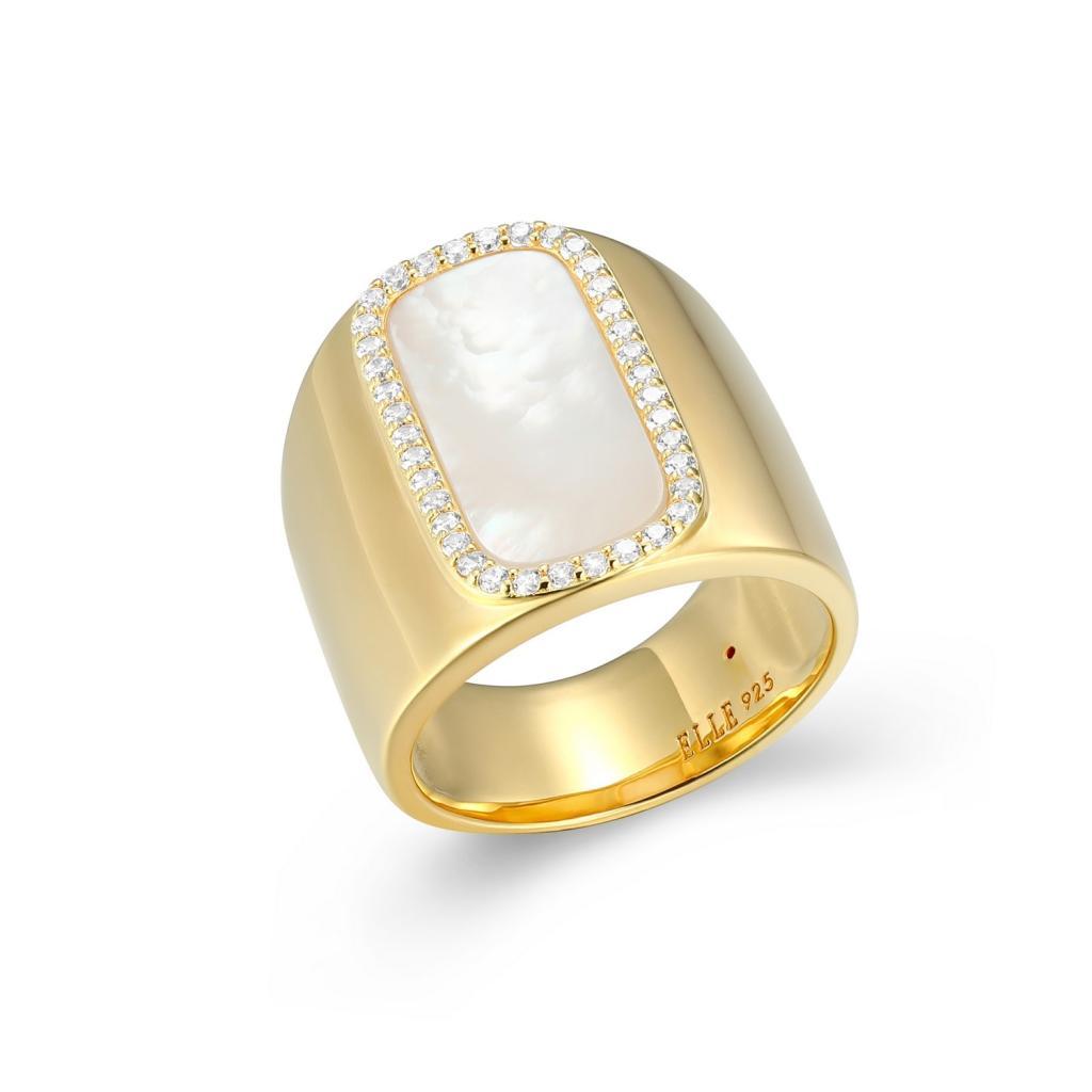 R34LAK3-Y-7 Allure Mother of Pearl and Cubic Zirconia Halo Wide Ring Size 7