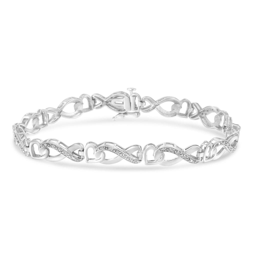 .925 Sterling Silver 1/5 Cttw Diamond 7 Infinity Heart Tennis Bracelet (H-I Color, I2-I3 Clarity)