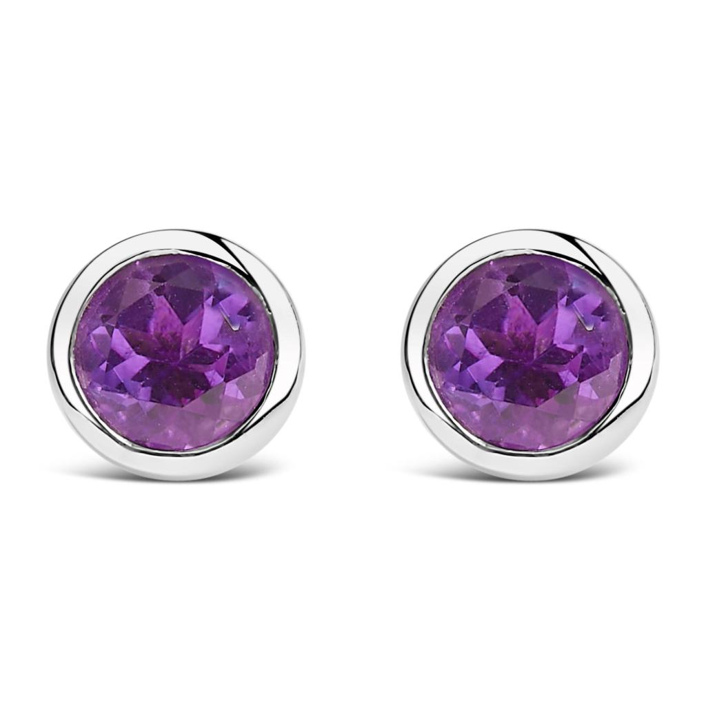 .925 Sterling Silver 6MM Bezel Set Created Gemstone Solitaire Stud Earrings