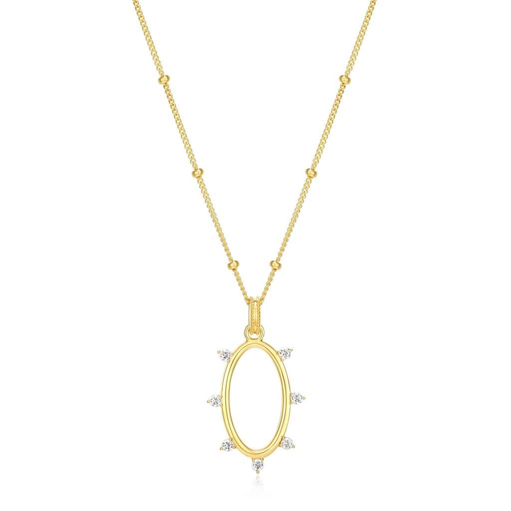 N30LBYB-Y Spike Oval Cubic Zirconia Pendant Necklace