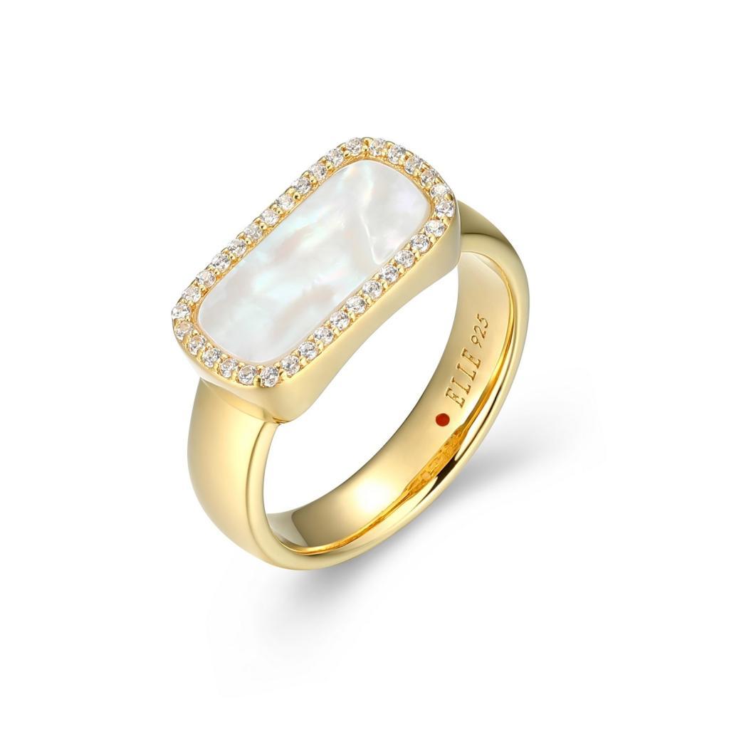 R34LAK4-Y-6 Allure White Mother of Pearl and Cubic Zirconia Halo Ring Size 6