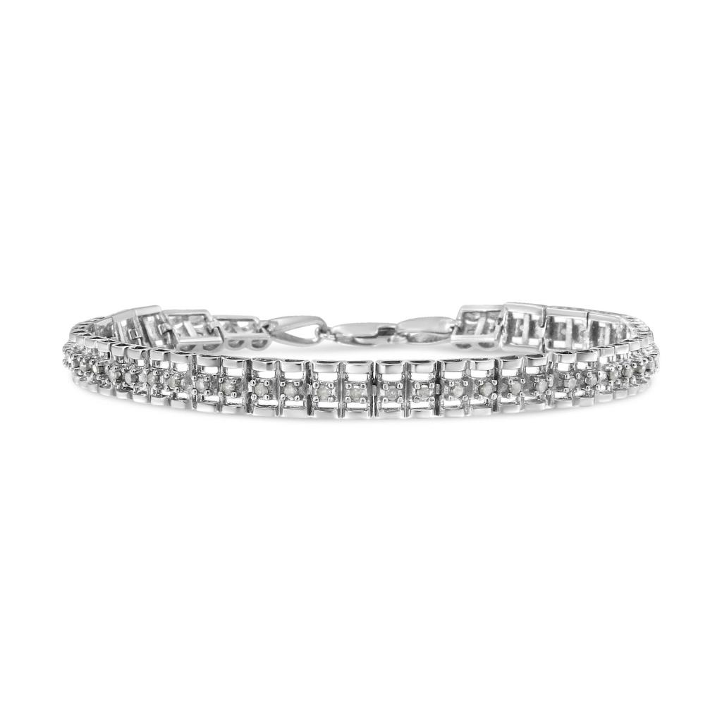.925 Sterling Silver Diamond Double-Link 7" Tennis Bracelet (I-J Color, I3 Clarity) - Silver