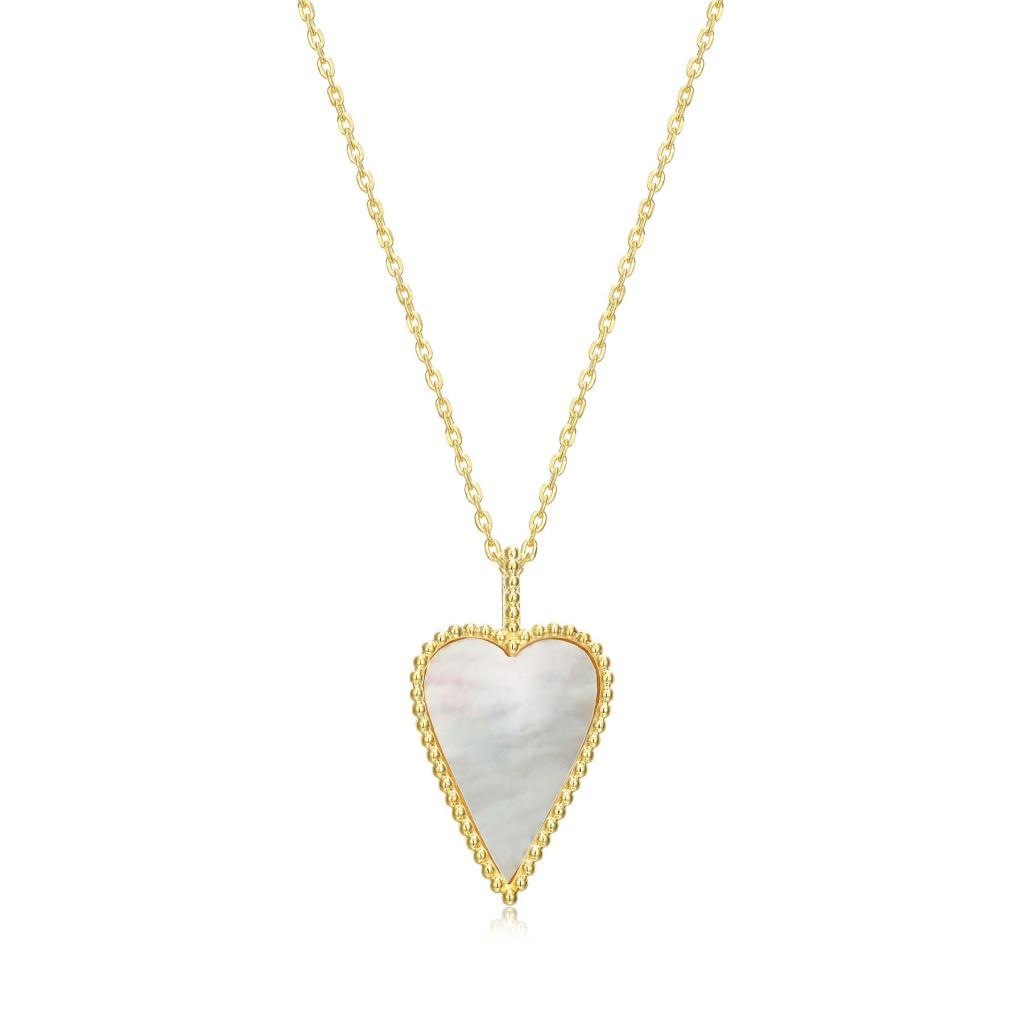 N30LBY2A-Y Long Love Mother of Pearl Heart Necklace