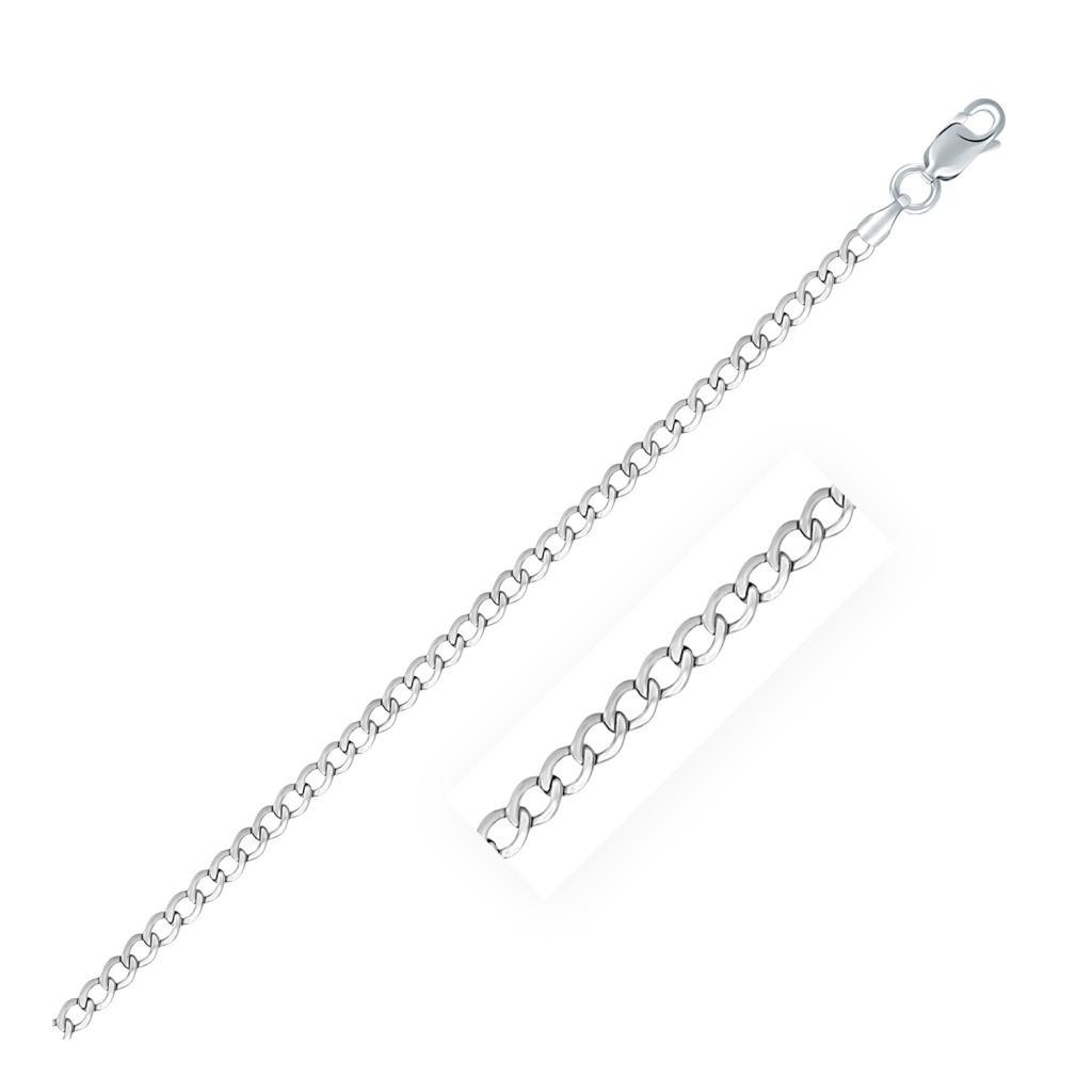 Rhodium Plated Sterling Silver Curb Style Chain (3.00 mm) -18"