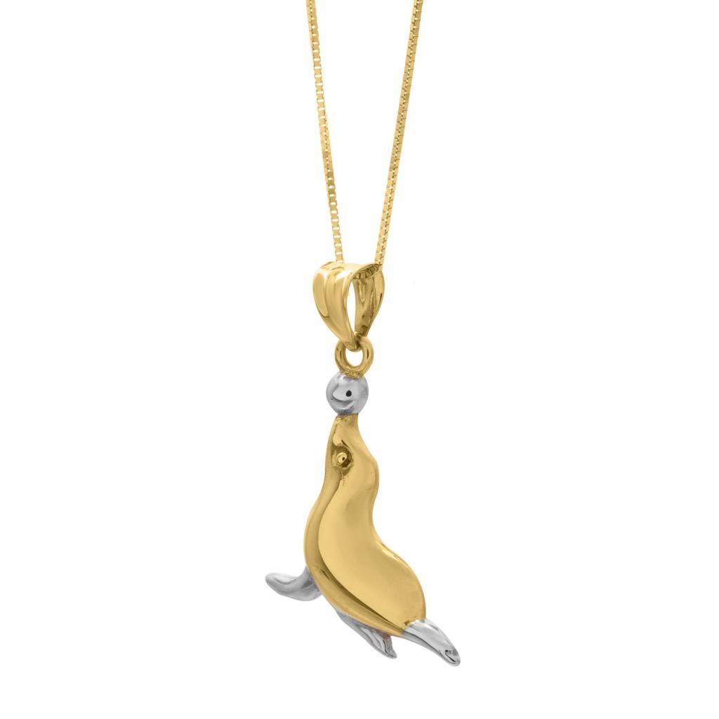 Seal Necklace in 10k Two Tone Gold