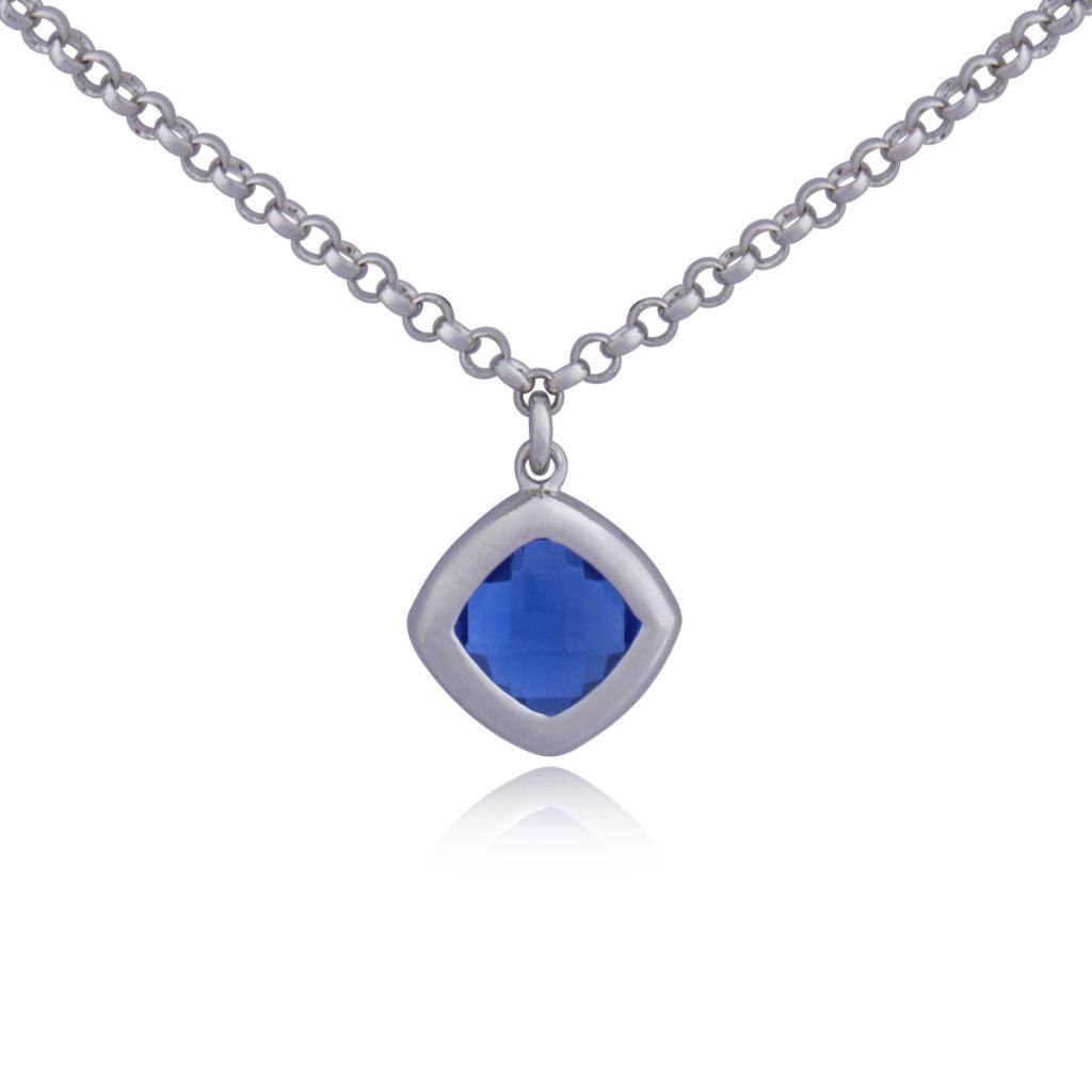 NR0LADW-W Smouler Simulated Cushion Blue Quartz Necklace