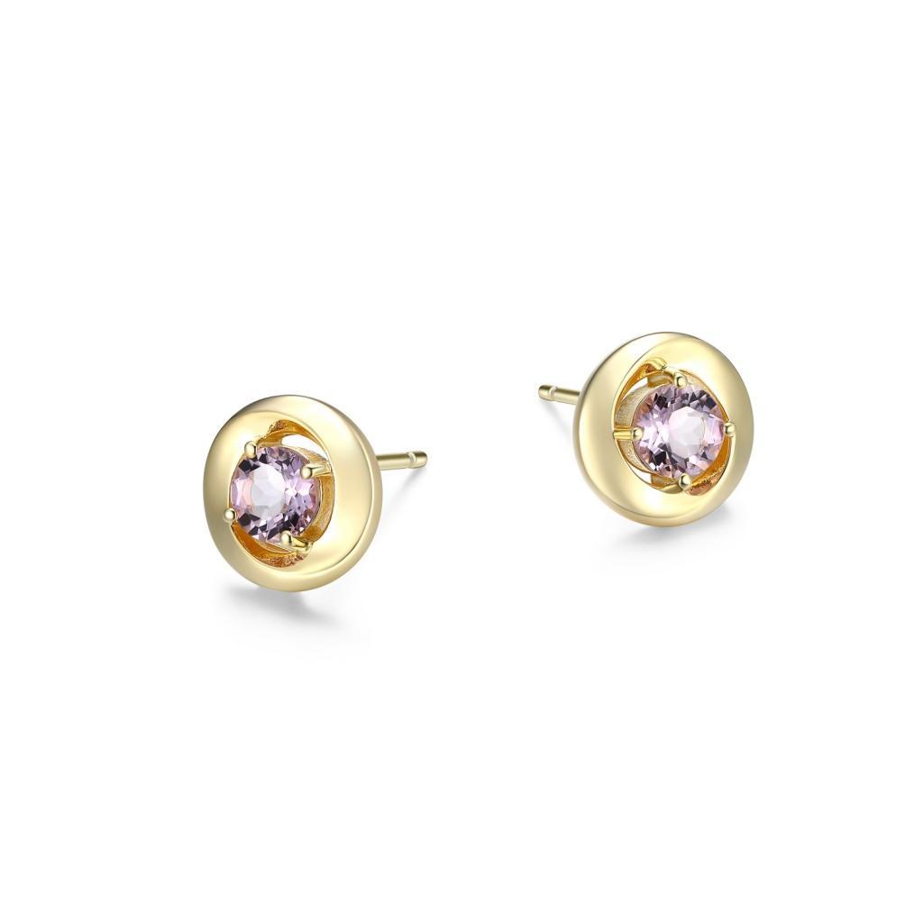 E32LCSX-Y Swirl Round Pink Amethyst Stud Earrings