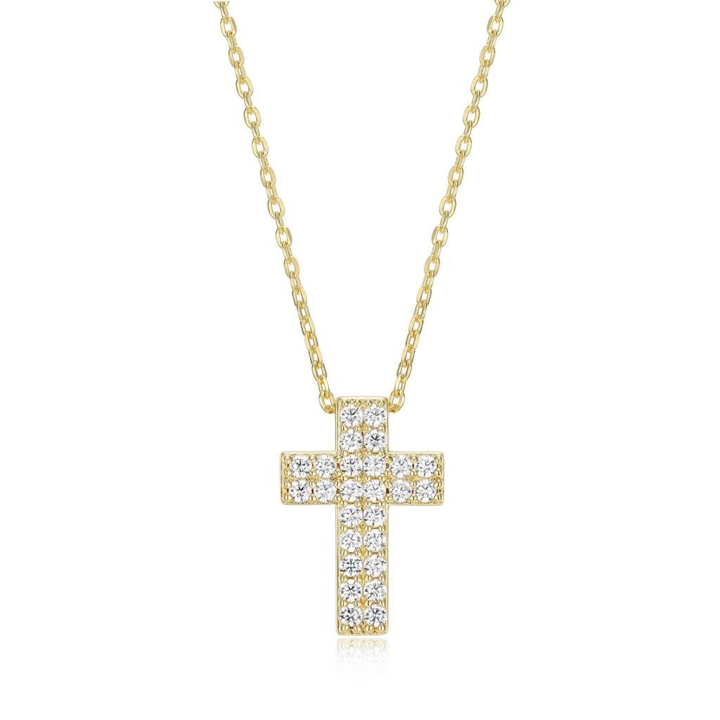 N30LBZA-Y Humanity Pave Cubic Zirconia Cross Necklace