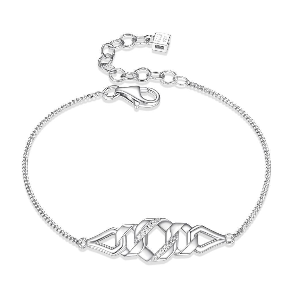 BR1LAK8-W "Lattice" Sterling Silver Hexagon Link and Pave Cubic Zirconia Station Bracelet