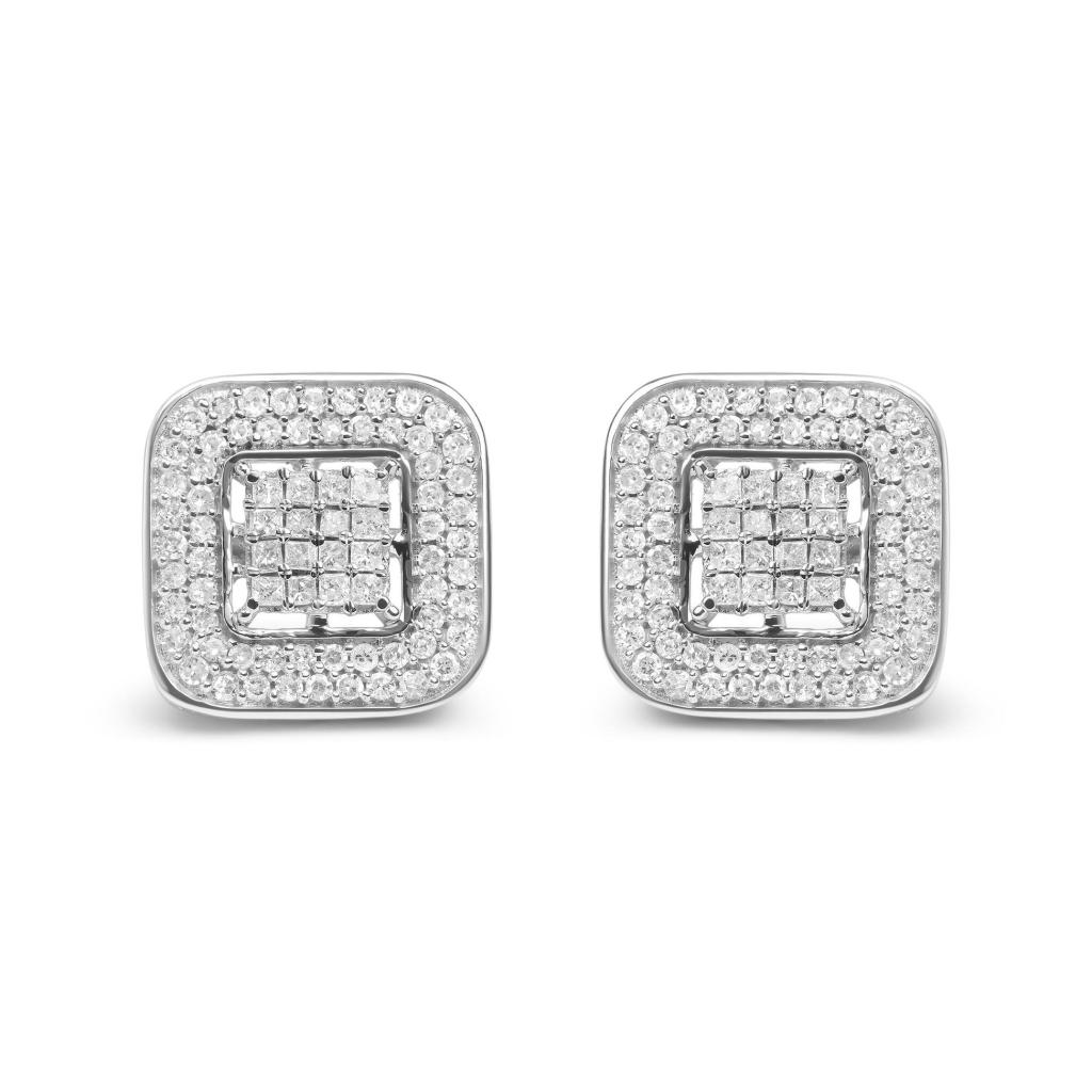 10K White Gold 1.0 Cttw Round and Princess Cut Diamond Composite Open Halo Stud Earrings (H-I Color, SI1-SI2 Clarity)