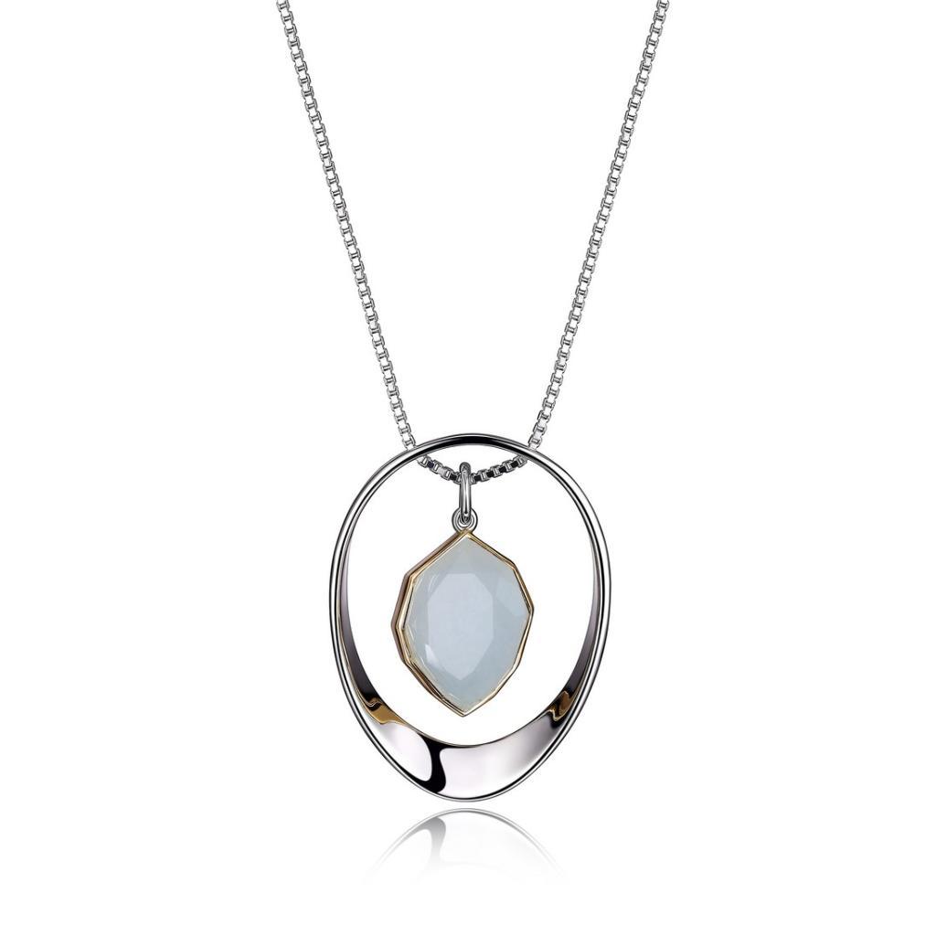 NR0LB77-2T Meteor Dyed Aqua Quartzite Two Tone Necklace