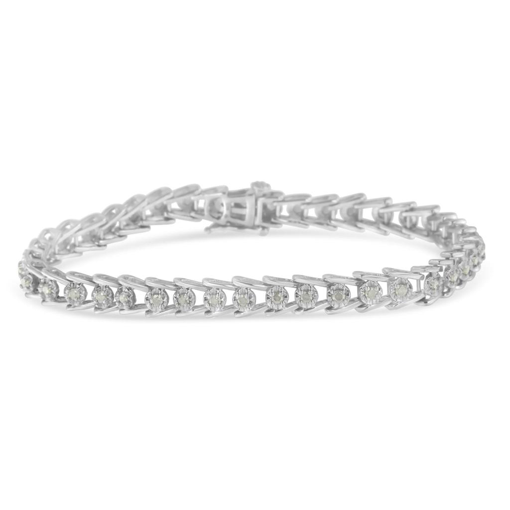 Sterling Silver Rose-cut Diamond Wave link Bracelet (1 cttw, I-J Color, I3 Clarity)
