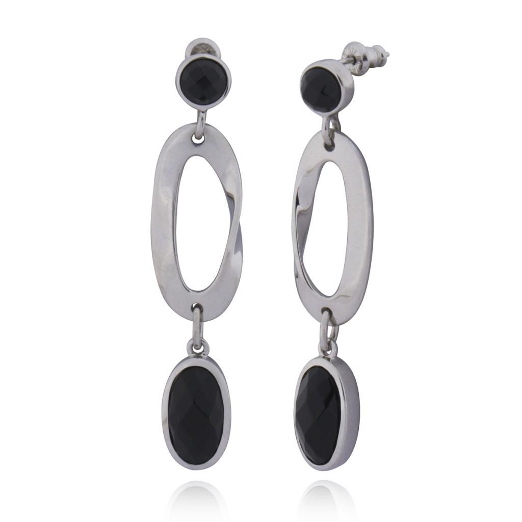 E62LAG0-W Black Agate Dangle Post Earrings